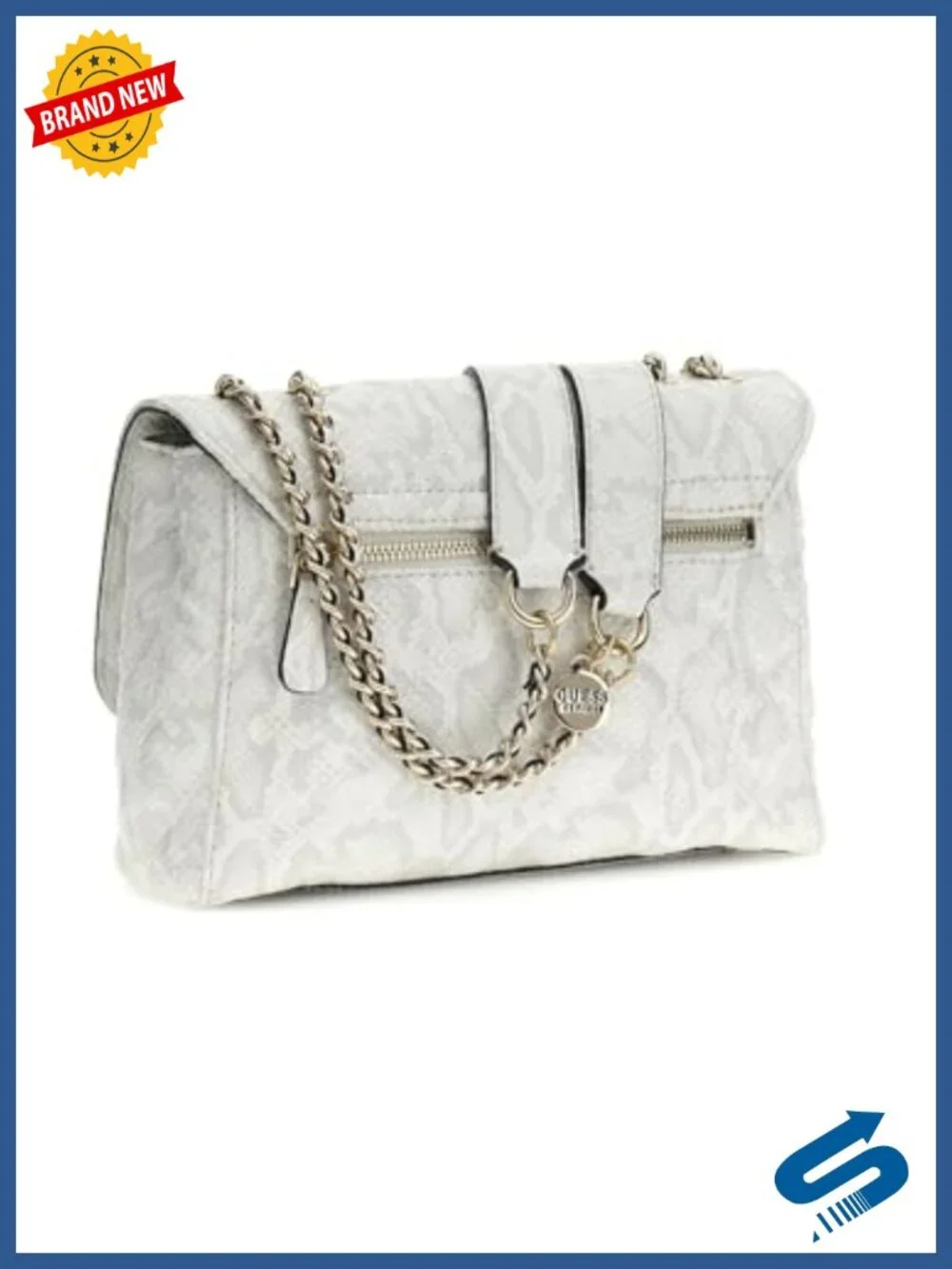 GUESS Crossbody Bag Convertible Woven Chain Strap Quilted Satchel